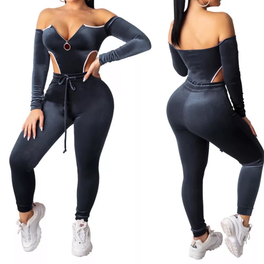 Two piece velour jumpsuit set